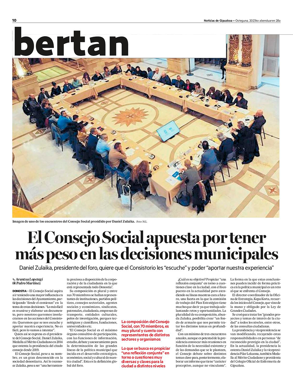 Reportaje sobre el Consejo Social de Donostia / San Sebastián