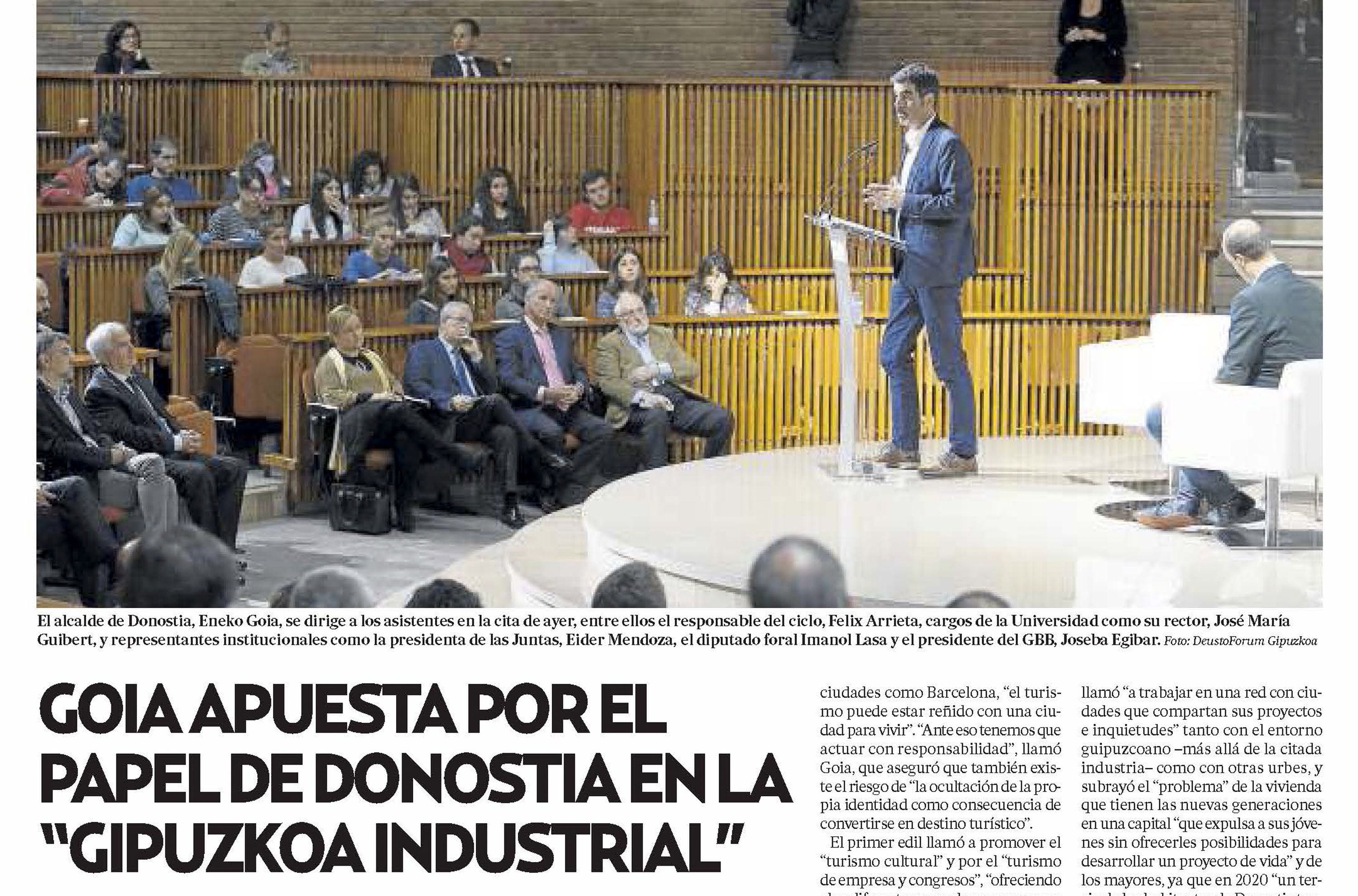 Goia apuesta por el papel de Donostia en la “Gipuzkoa industrial”