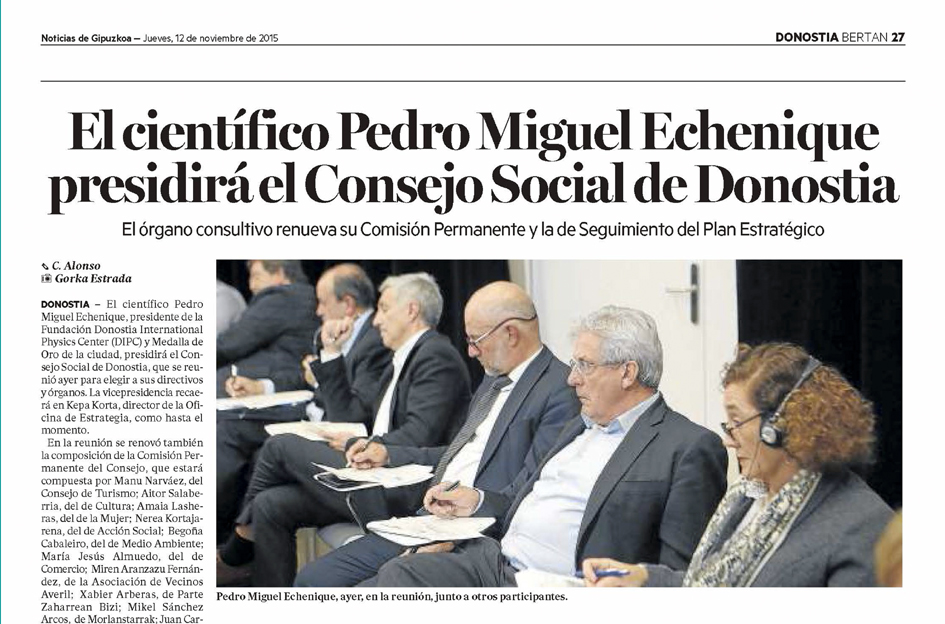 El científico Pedro Miguel Echenique presidirá el Consejo Social de Donostia