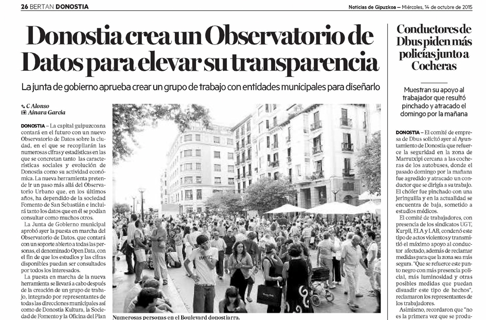 Donostia crea un Observatorio de Datos para elevar su transparencia