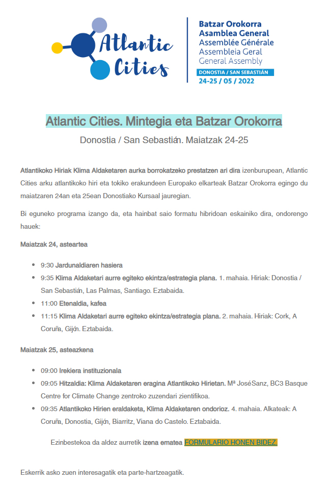 ATLANTIC CITIES - Seminario y Asamblea. San Sebastian